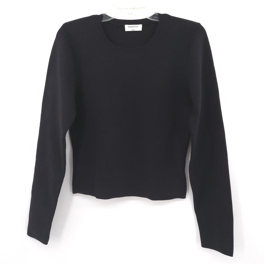 Aritzia Babaton Sculpt Knit Crew Longsleeve‎ Sweater Women L Black Crewneck
